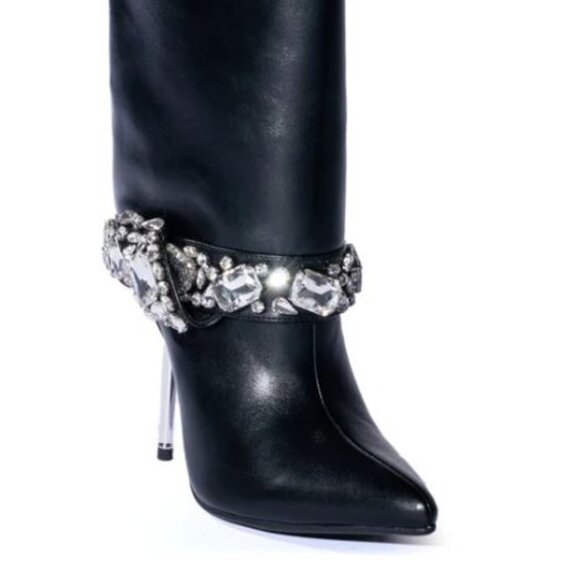 AZALEA WANG BRIAR BOOTIE BLACK Boots - SIZE 9 Rhinestone Crystal - Picture 2 of 5